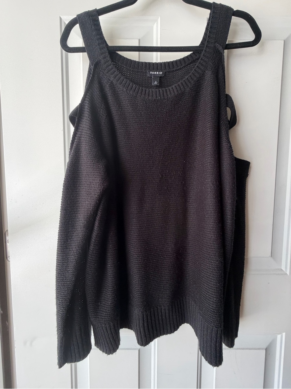 Torrid 2X Black Shimmer Cold-Shoulder Knit Sweater